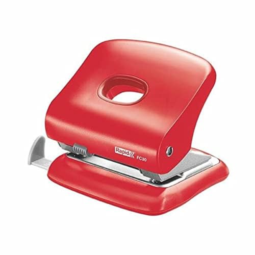 Rapid Fashion FC30 Strong 2 Hole Punch, Punches up to 30 Sheets, Adjustable Guide Bar, Ergonomic Design, Light Red, 5000360
