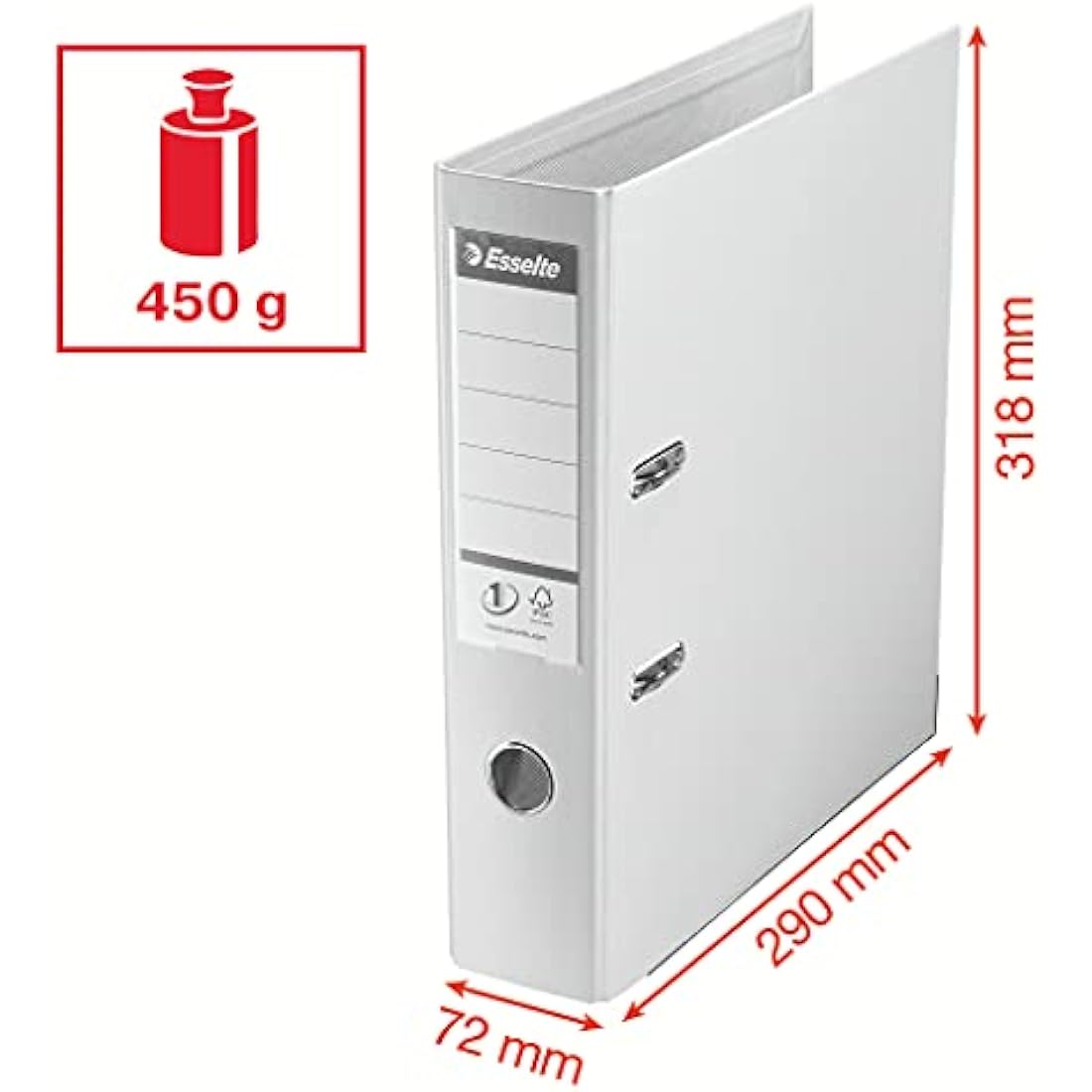 Esselte VIVIDA A4 Lever Arch File, 75 mm Spine, 500 sheets Capacity, PP, Plastic Cover, Files & Folders, Grey, 3 Pack, 624284