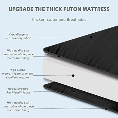 SUNYRISY Futon Mattress Japanese Floor Mattress, Thicken Foldable Bed Mattress, Roll Up Mattress Topper Sleeping Pad Tatami Mat, Floor Lounger Guest Bed for Camping Couch Car, Black, Single