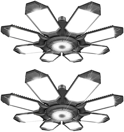 DEEIRAO LED Garage Ceiling Light, 260W 26000LM 6500K Deformable with 8+1 Adjustable Panels Commercia Bay Lamp for E26/E27 Screw Socket,Basement,Barn,Workshop,Attic (2 Packs)