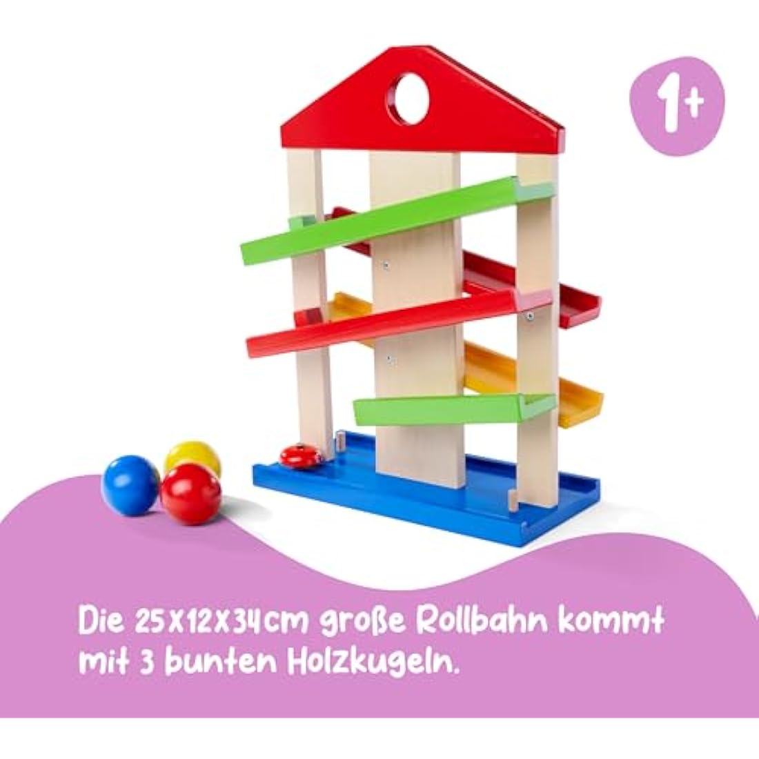 Wooden Marble Run Game for Kids | Fun Coloured Wooden Toys with 3 Marbles & Fun Bell | for Ages 1+