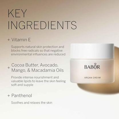 BABOR CLASSICS Argan Cream, Rich face cream for dry skin, With argan oil and vitamin E, Vegan formula, Without alcohol, 50 ml