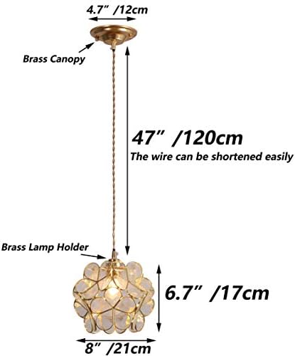 Bieye L30744 Cherry Blossom Tiffany Style Stained Glass Ceiling Pendant Light with 8-inch Wide Petals Lampshade (Textured Transparent)