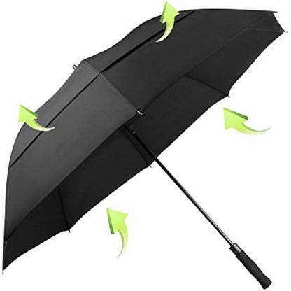 KOLER Golf Umbrella 62 Inch, UV Sun Protection Large Umbrellas Double Vented Canopy Auto Open, Windproof & Rainproof & Sunproof Extra Oversize Golf Stick Umbrella for Men and Women - Black