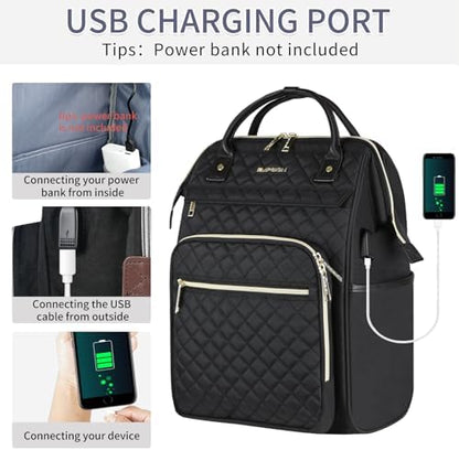 EMPSIGN Laptop Backpack Women 17 Inch, Large Laptop Rucksack Wide Open, College School Backpack with USB Charging Port, Water Repellent Travel Business Work Bag Computer Bookbag for Men