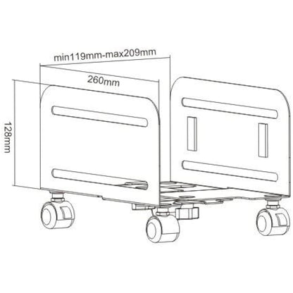iMount CPU Holder Mobile PC Computer Floor Stand Trolley w/ 4 Wheels, Width Adjustable, in Black