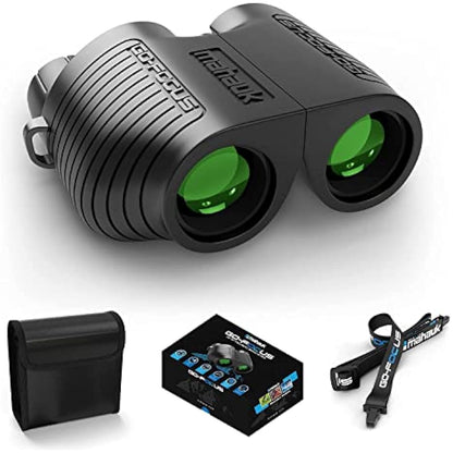 Compact Binoculars for Adults Bird Watching & Stargazing | 10x25 BAK4 Prism | Adjustable Durable Lightweight & Waterproof | Carry Case & Neck Strap | Mahauk Go-Focus Binoculars