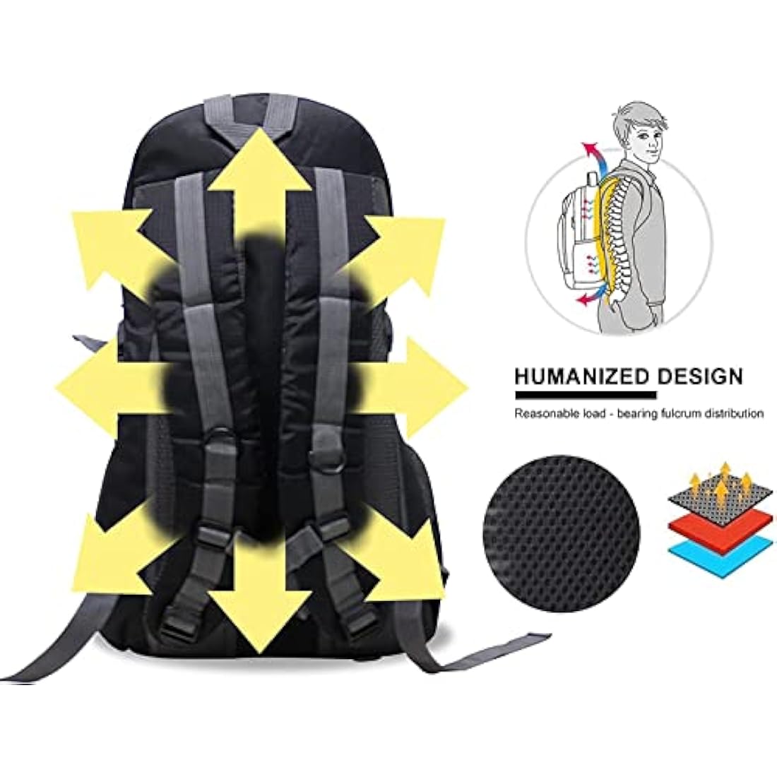 Besrina 40L Lightweight Hiking Backpack, Multi-functional Water-resistant Casual Camping Trekking Rucksack for Cycling Travel Climbing Mountaineer Outdoor Sport