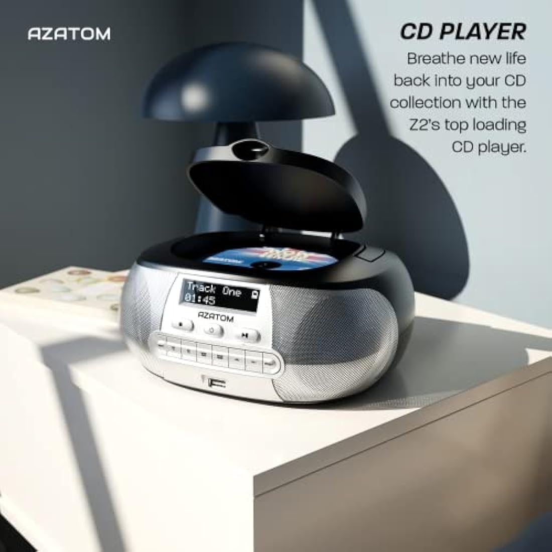 Portable CD Player with DAB/DAB+/FM Digital Radio | Bluetooth & USB MP3 Player | Battery & Mains Powered (6x”C”) | Dual Alarms & Sleep Timer | Perfect for Home, Office or Outdoors | AZATOM Zenith Z2