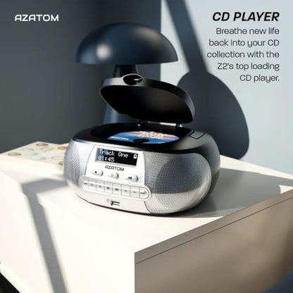 Portable CD Player with DAB/DAB+/FM Digital Radio | Bluetooth & USB MP3 Player | Battery & Mains Powered (6x”C”) | Dual Alarms & Sleep Timer | Perfect for Home, Office or Outdoors | AZATOM Zenith Z2