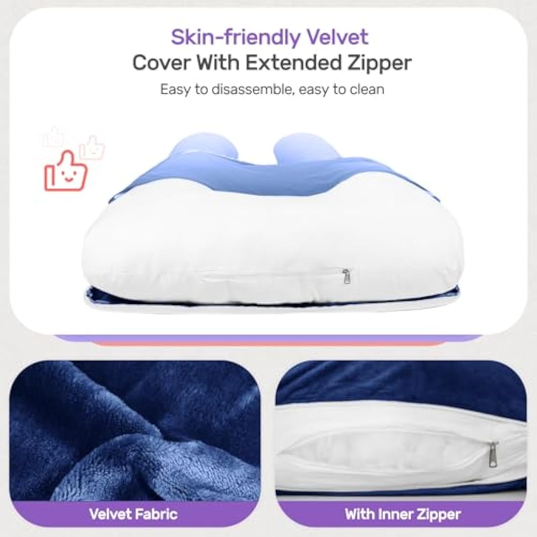 Nuliie Pregnancy Pillow for Sleeping, U Shaped Full Body Pillow Pregnancy Pillows, Maternity Pillow Support for Back, Hips, Legs for Pregnant Women, With Washable Velvet Cover (Navy)