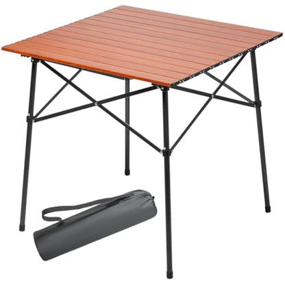 Portal Aluminium Folding Camping Table 70x70cm Square Roll Up Top 4 Person Compact Garden Table with Carry Bag for Picnic Camp Backyard BBQ