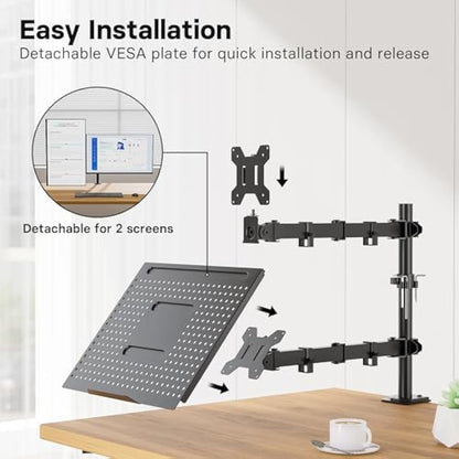 Redbat Adjustable Monitor Stand for 13-32 inch LCD LED Screens, Mount with Laptop Tray Up to 16 inch, VESA 75/100mm, 2 Mounting Options