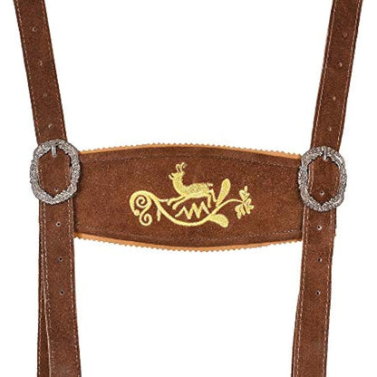 Men,s Lederhosen Bavarian Real Suede Leather with Matching Suspenders Shorts (UK 30 inch/EUR 46, Brown)