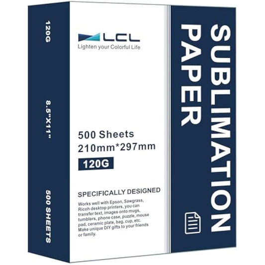 LCL Sublimation Paper A4, 210x297mm, 120gsm (500 Sheets), Compatible with EPSON, SAWGRASS, RICOH, Brother Sublimation Printers