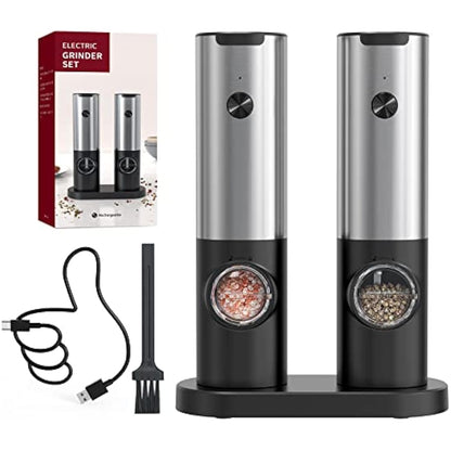 CIRCLE JOY Electric Pepper Grinder Set, Stainless Steel Spice Grinder with Ceramic Grind and Adjustable Coarseness, USB Rechargeable Salt Mills, No Pepper or Salt Included