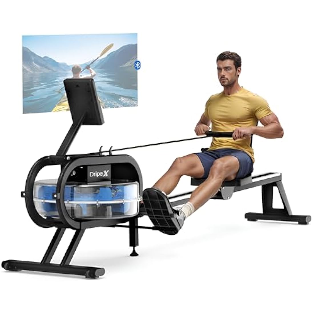 Dripex Rowing Machines for Home Gym, Water Rowing Machine, Adjustable 6 Levels Water Resistance, 150KG Weight Capacity, Bluetooth, LCD Monitor & Tablet Holder for Full Body Workout