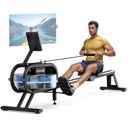 Dripex Rowing Machines for Home Gym, Water Rowing Machine, Adjustable 6 Levels Water Resistance, 150KG Weight Capacity, Bluetooth, LCD Monitor & Tablet Holder for Full Body Workout