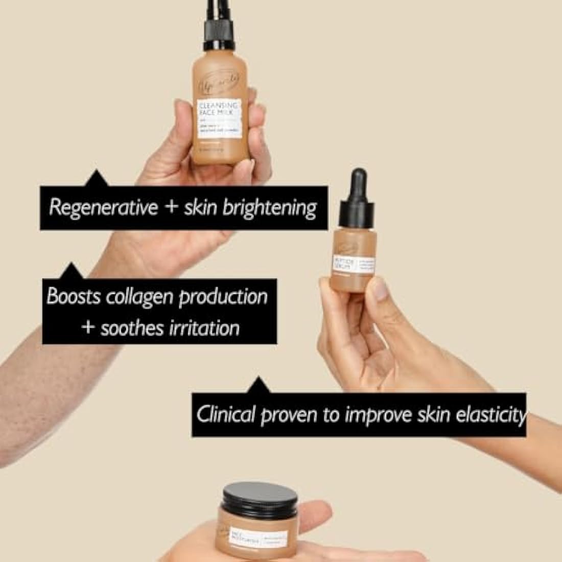 UpCircle Discovery Set – Cleansing Face Milk, Face Moisturiser and Peptide Serum Trio – Vitamin E, Niacinamide + Aloe Vera – Boosts Collagen, Hydrates + Soothes – Vegan + Cruelty-Free