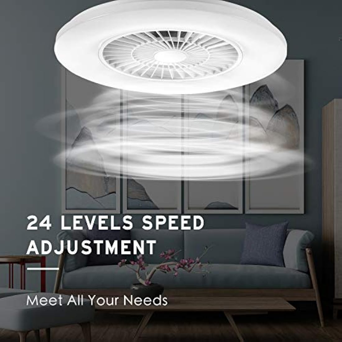 BKZO 60CM LED Ceiling Light with Fan, Ceiling Fan Lights 24 Levels Wind Speeds, Stepless Dimming Light, Modern Fan Lighting for Living Room, Dining Room, Bedroom, Office, 3000-5500K, White