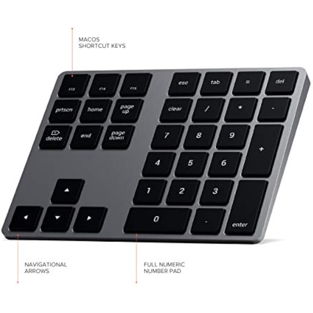 Satechi Bluetooth Extended Numeric Keypad – Slim Rechargeable 34-Key Numberpad – for M4/M2/M1 MacBook Pro/Air, M4/M2/M1 iPad Pro/Air, M2 Mac Mini, iMac M1/M4 (Space Grey) (US-QWERTY LAYOUT)