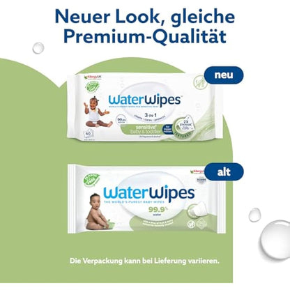 WaterWipes Sensitive+ Baby & Toddler Wipes, 720 Count (12 Packs), 3-In-1 Cleans, Cares, Protects, 99.9% Water, Textured Clean, Unscented