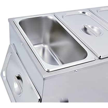 Electric Bain Marie 1500W Food Warmer Stainless Steel Steam Table Temperature Control for Catering and Restaurant, GN 1/3x2, 1/6x2 Pans with Lids