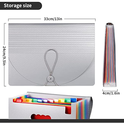 Expanding File Organisers, Document Organiser with 24 Pockets, Portable Accordion Folder File, A4 Filing Folders Plastic Wallets Storage Box with Lid, Labels and Clips