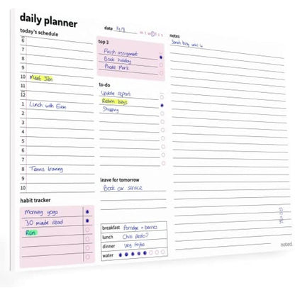A4 Daily Planner Pad – 52 sheets - Organiser with Daily Schedule, Large Notes Area, To Do List Daily Planning, Habit Tracker – Tear Off Desk Pads for Work, Business, Home or Exam Study Revision