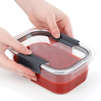 Sistema Brilliance Leakproof Food Storage Container, Stain and Odour Resistant, Microwave Steam Vents, 380 ml, BPA-Free, Black Clips, Clear/Grey, 2 Count (Pack of 1)