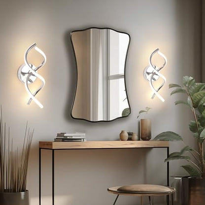 EIDISUNY Wall Lamp LED Silver Modern Elegant Spiral Indoor Wall Lights for Bedside Bedroom Living Room Hallway Bathroom Kitchen Wall Lighting Fixture - Chrome 24W 3000K Warm White Light