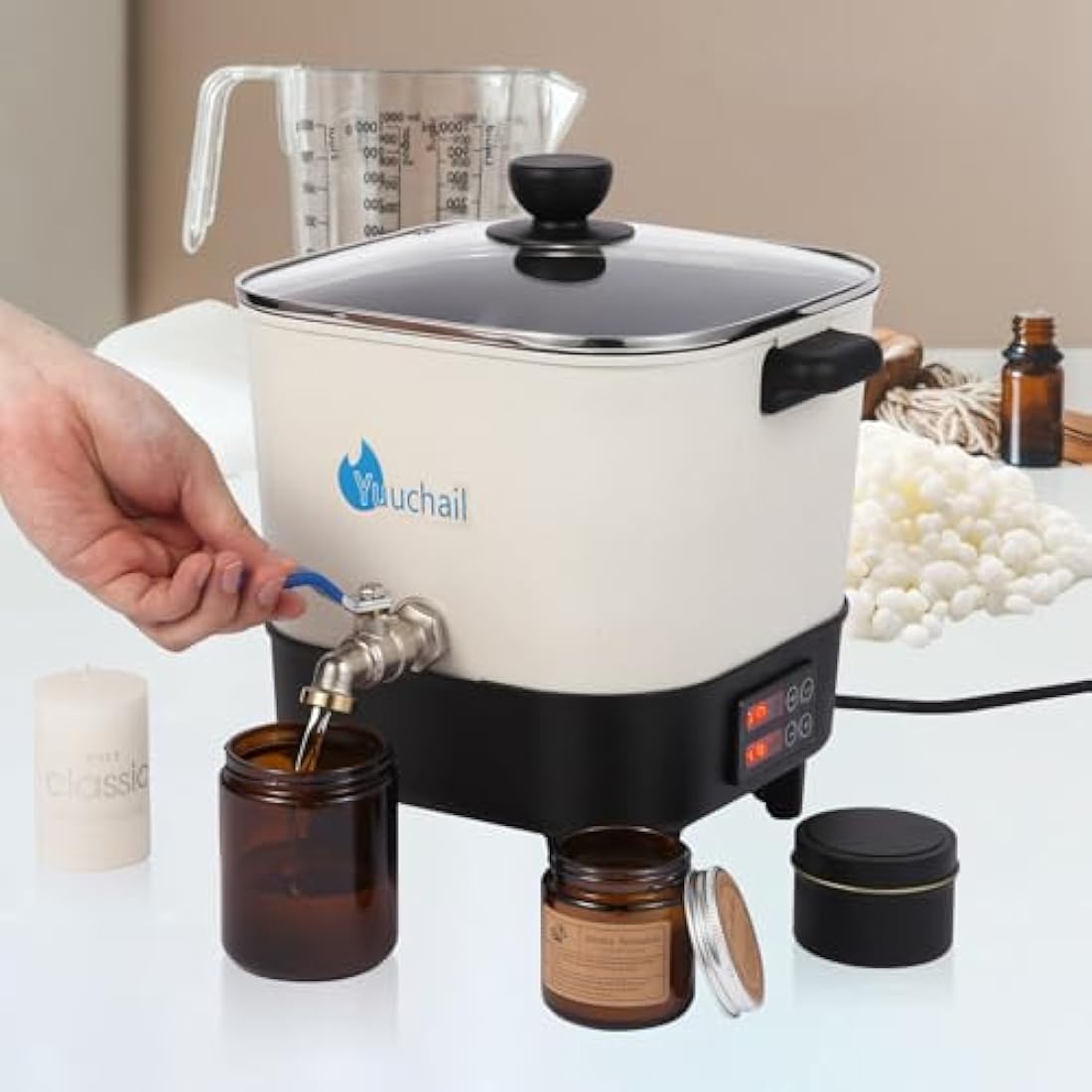Yuuchail Wax Melter for Candle Making, 6.5L Large Wax Melting Pot with Digital Display & Non-Stick Tilted Bottom Easy Clean Up for Craft or Business