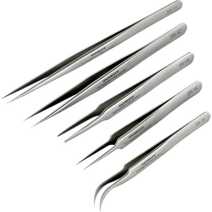 Stainless Steel Heat Resistant Tweezers, 5 PCS - Craft, Electronics, Jewelry-Making, Non-Magnetic by TOWOT