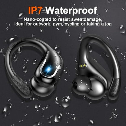 Wireless Earbuds, Ltinist Bluetooth 5.3 Headphones, Wireless Earphones 75H Playtime and HiFi Stereo Sound with Mic, Dual LED Display, IP7 Waterproof in Ear EarHooks, USB-C, Headsets for Sport, Running