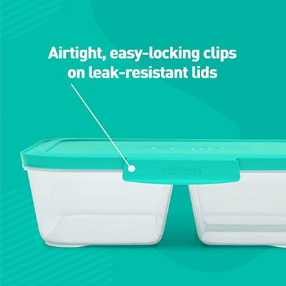 Sistema NEST IT Meal Prep Containers | 1.9 L | Airtight Food Storage Containers with Compartments & Lids | School Lunch Boxes | Green | 5 Count