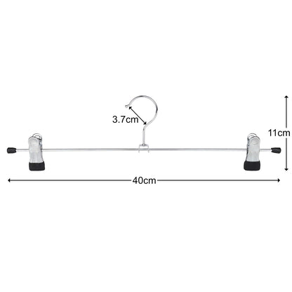 10x Metal Trouser & Skirt Clip Hanger – 40cm Chrome Clothes Hanger with Adjustable Rubber-Dipped Clips – Anti-Rust, Swivel Hook – For Pants, Sheets