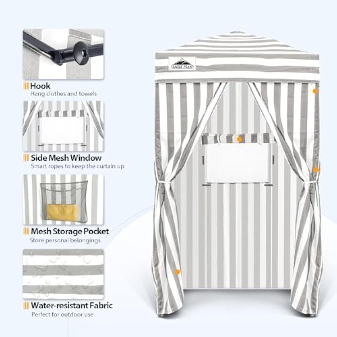 EAGLE PEAK Flex Ultra Compact 1.2m x 1.2m Pop-up Changing Room Canopy, Portable Privacy Cabana for Pool, Fashion Photoshoots, or Camping, Gray/White