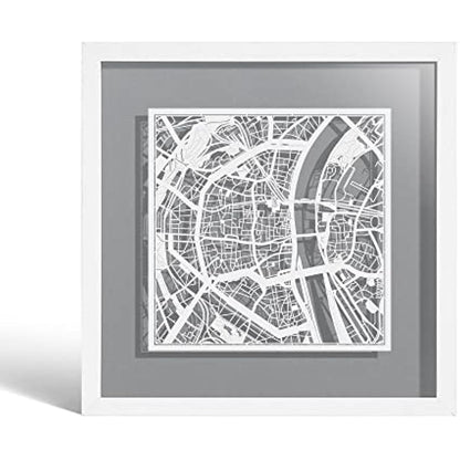 O3 DESIGN STUDIO Cologne Marco de Papel para mapas, White map, White frame, 9x9 inches, Gift Boxed, 4 background color, self-changing, Paper Art