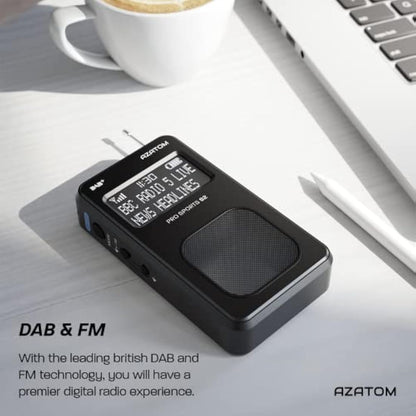 Portable DAB/DAB+ & FM Digital Radio | Sports Earphones Included | Built in Speaker | Rechargeable Battery (10-12 Hours) | Perfect for Sports, Hiking or Working | AZATOM Pro Sports S2 (Black)