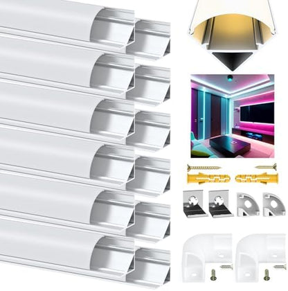 Angdarun LED Profile, 12 Pack LED Aluminum Profile V-Shape 3.3ft/1Meter, LED Aluminum Channel, for LED Channel/Led Diffuser, with Milky White LED Strip Cover, Mounting Material for LED Strip Lights