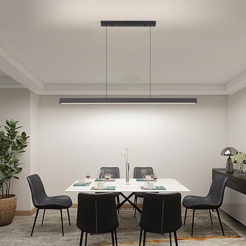 Mikeru 150CM Modern Kitchen Pendant Light, Linear Dining Pendant Light with Remote Control (Without Batteries) 10%-100% Adjustable Hanging Lamp for Restaurant Office