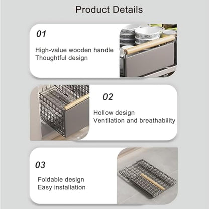 Pull Out Cabinet Organiser, pull out kitchen storage Foldable, Kitchen Cupboard Organiser with Handle, No Drill Adjustable Drawers, Slide Out Drawers for Kitchen Cabinets, grey, 23.5*19.5*39.5~56.5cm