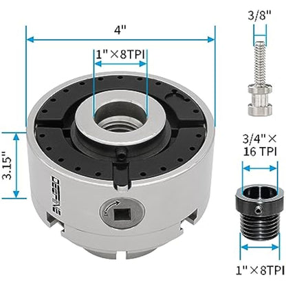 DEEFIINE 4 Inch Wood Lathe Chuck Set 1" x 8TPI Thread & 3/4" x16TPI Adapter, Nickel Plated Self-Centering 4 Jaw Wood Turning Chuck.(1 jaw)