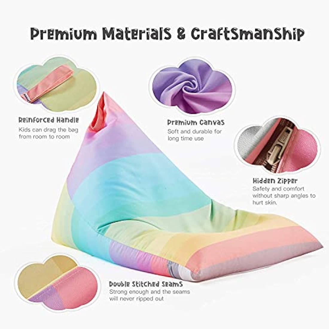Nobildonna Stuffed Animal Storage Bean Bag for Kids (No Filler), Extra Large 250L Bean Bag Chair Cover Only, Washable Beanbag Without Filling Soft Premium Canvas Stuffable Bean Bag Cover (Rainbow)