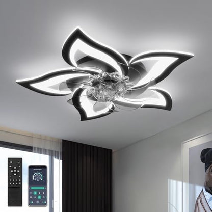 YUNLONG Ceiling Fans with Lights and Remote Silent Black Ceiling Fans with Lamps Reversible DC Motor Dimmable Memory Low Profile Fan Light Ceiling with 6 Speeds Timer