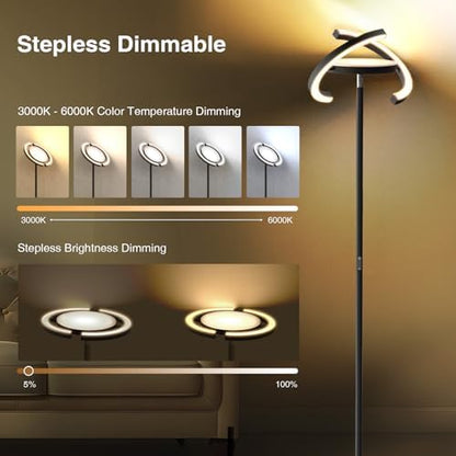 FIMEI Floor Lamp, Stepless Dimming & 3000K - 6000K Color Temperatures, Remote/Touch Independent Control, Eye-Protecting, Uplighter Floor Lamp for Living Room, Central Lamp Upward, Black