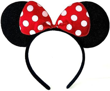 Black With Red Bow & White Polka Dot Minnie Mouse Disney Fancy Dress Ears Head Band