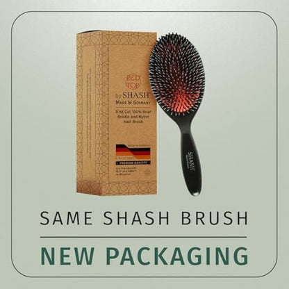 SHASH Since 1869 Made In Germany - Nylon Boar Bristle Brush For Normal To Thick Hair, Gently Detangles, No Pulling or Split Ends - Improves Hair Texture, Soothes and Stimulates Scalp (Large)