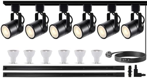 Bravsekai Advanced LED Track Lighting Kit with Replaceable GU10 Bulbs, 6-Lights Dimmable Track Lights with 2x1m H Type Track Rails, 10W 4000K Natural White Indoor Spotlight Fixture for Any Space