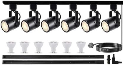 Bravsekai Advanced LED Track Lighting Kit with Replaceable GU10 Bulbs, 6-Lights Dimmable Track Lights with 2x1m H Type Track Rails, 10W 4000K Natural White Indoor Spotlight Fixture for Any Space